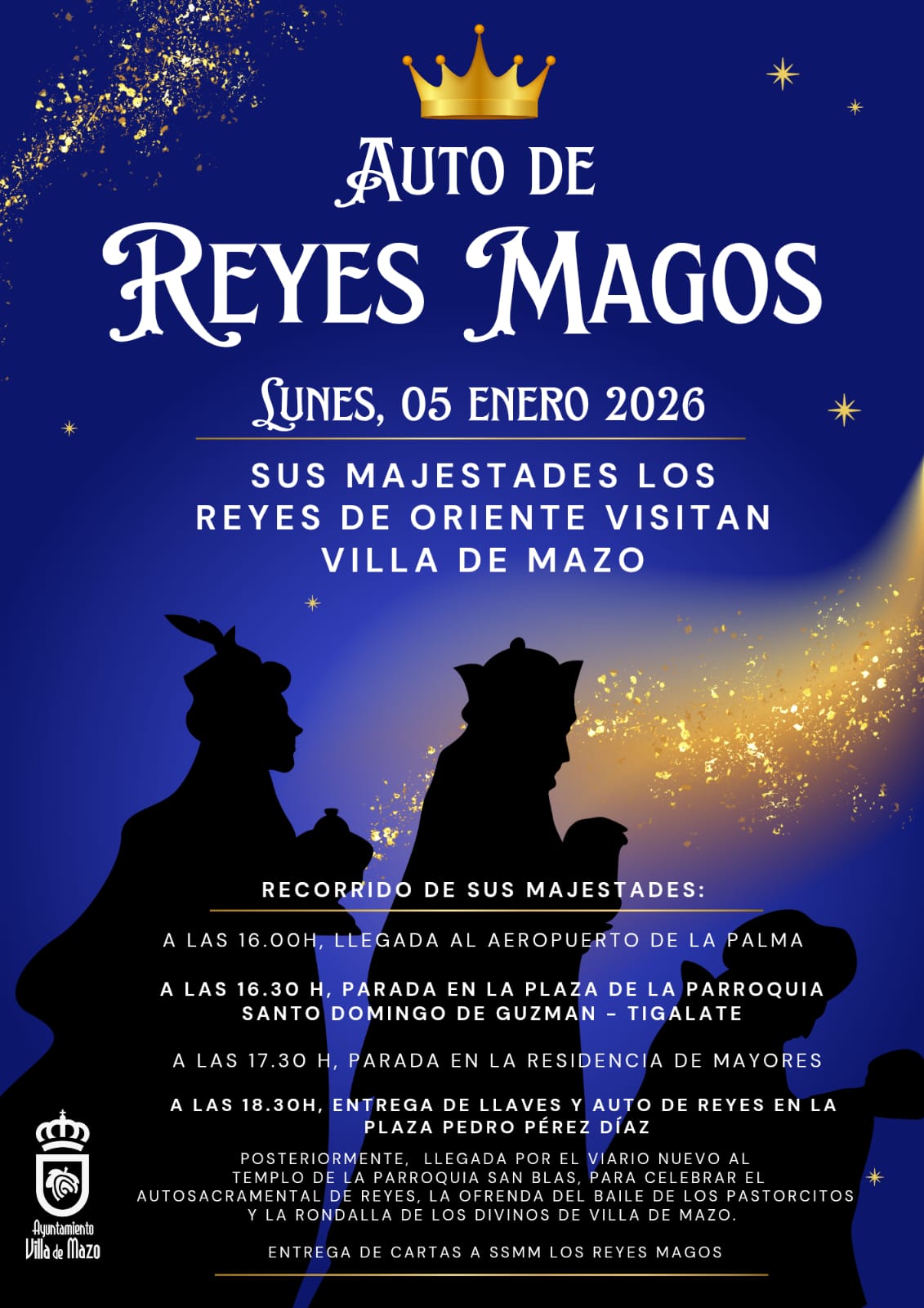El municipio pone el broche final a estas fiestas con una programación que combina cultura y tradición El Ayuntamiento de Villa de Mazo despide su programación navideña con dos citas pensadas para toda la familia. Se trata del Concierto Especial Navidad y Reyes el domingo 4 de enero y la tradicional celebración del Auto de Reyes Magos al día siguiente. El alcalde de Villa de Mazo, Idafe Hernández, destaca que con estos dos actos se cierra una programación pensada para todos los públicos. "Son momentos muy esperados por la ciudadanía del municipio y reflejan el compromiso del Ayuntamiento con la vida cultural de Mazo", señala Hernández. El Concierto Especial de Navidad y Reyes, que tendrá lugar el domingo 4 de enero a las 19:00 horas en el centro cultural Andares, contará con un repertorio diseñado para estas fiestas y estará a cargo de la banda del aula municipal de Villa de Mazo. La concejala de Cultura, Mariela Ramos, explica que "el Concierto Especial de Navidad es una oportunidad para disfrutar del talento local". Asimismo, subraya que "esta actuación sirve como antesala a una de las jornadas más ilusionantes del año para los más pequeños del municipio". La programación continuará el lunes 5 de enero con una jornada cargada de ilusión en la que los Reyes de Oriente visitarán Villa de Mazo. La llegada está prevista a las 16:00 horas en el aeropuerto de La Palma, con paradas posteriores en la plaza de la parroquia Santo Domingo de Guzmán y, más tarde, en la residencia de mayores. A las 18:30 horas tendrá lugar la entrega de llaves y el Auto de Reyes en la plaza Pedro Pérez Díaz. Posteriormente, sus majestades se trasladarán hasta la parroquia de San Blas, donde se celebrará el auto sacramental de Reyes, la ofrenda del baile de los pastorcitos y la actuación de la Rondalla de los Divinos, finalizando con la entrega de cartas a los Reyes Magos. Con estos actos, el Ayuntamiento de Villa de Mazo pone fin a su programa de Navidad, reafirmando su apuesta por la cultura, la música y las tradiciones populares del municipio.