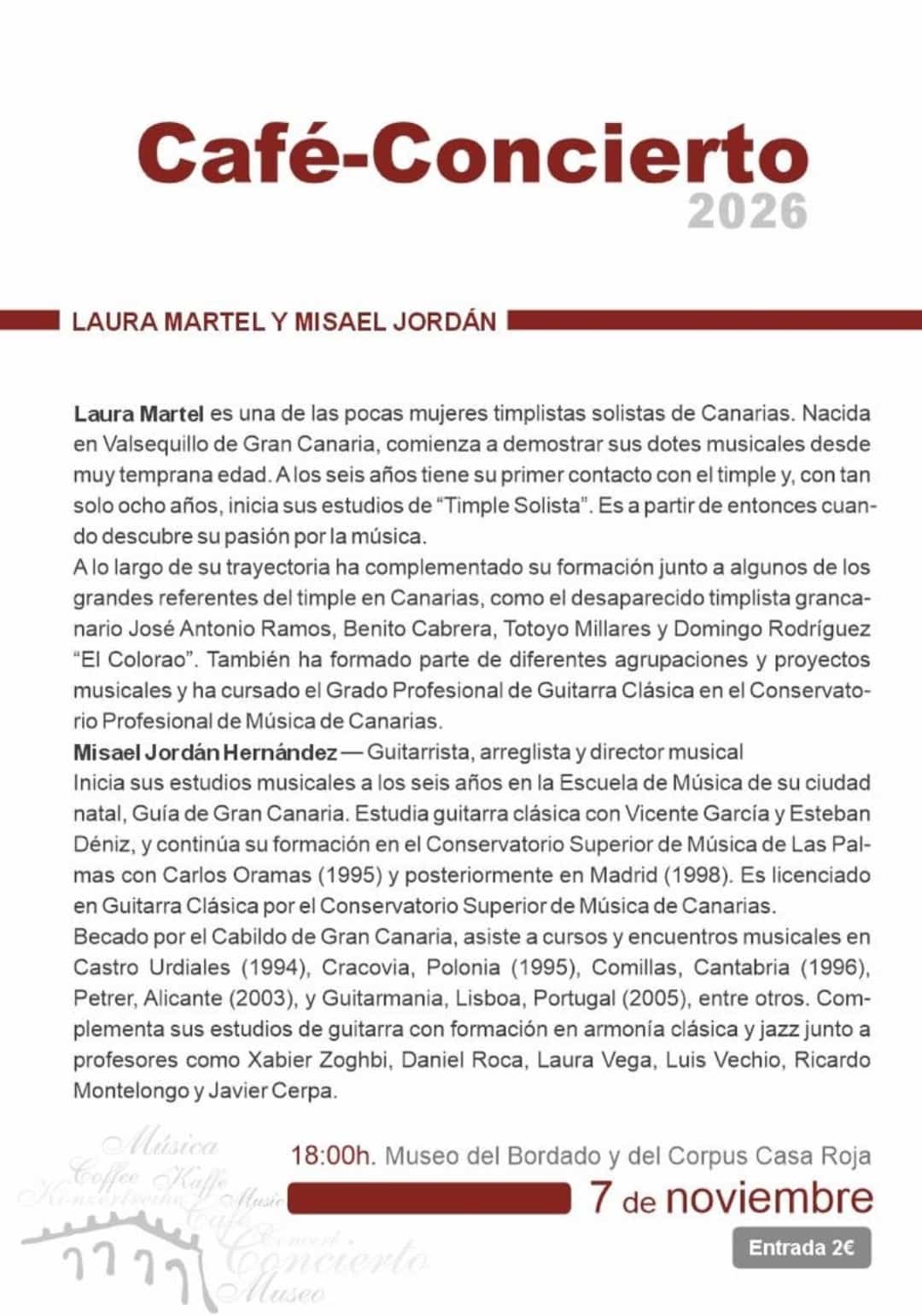 El Museo Casa Roja celebra un café-concierto con Laura Martel y Misael Jordán