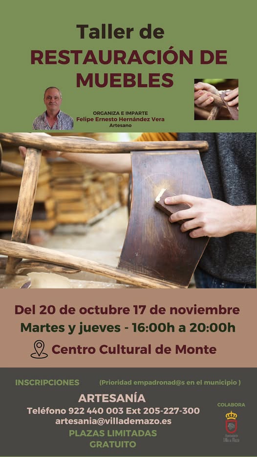 Villa de Mazo acoge un taller gratuito de restauración de muebles del 20 de octubre al 17 de noviembre